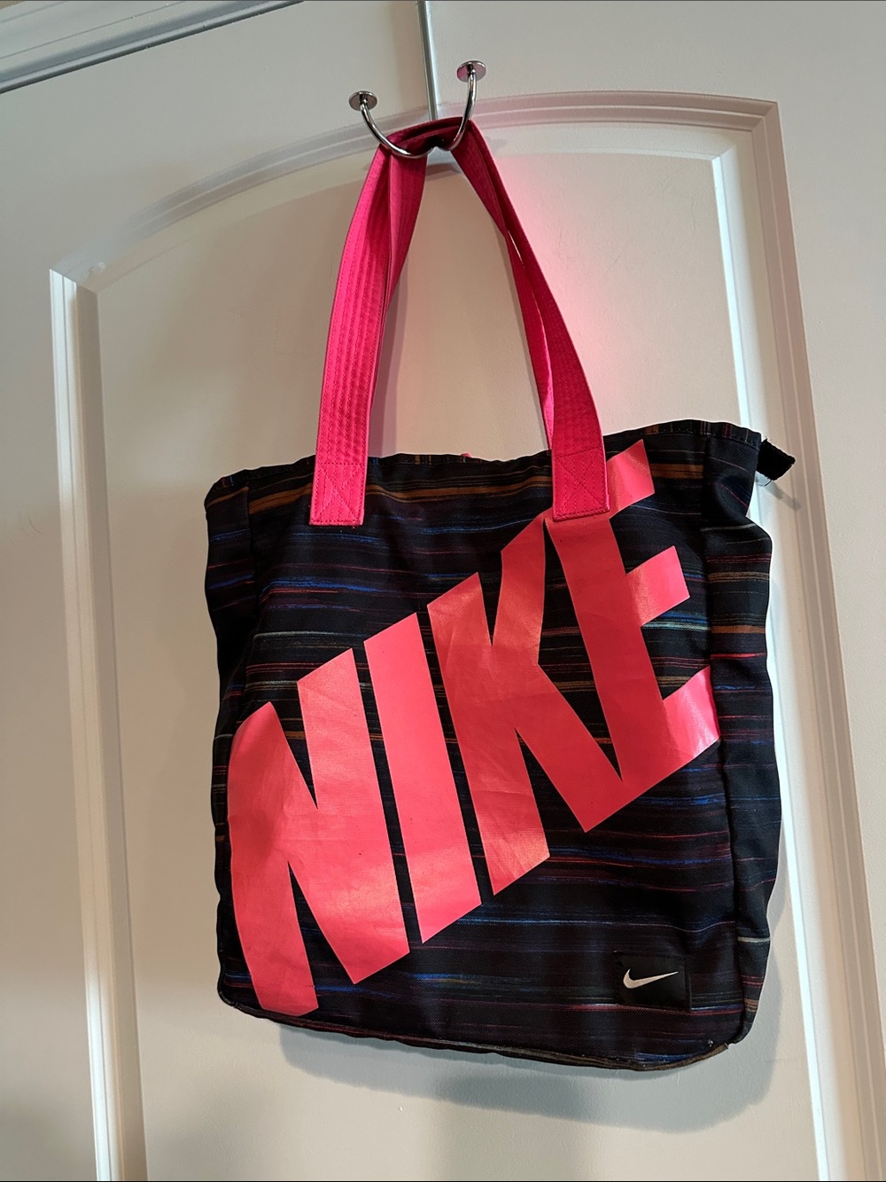 Nike Black Tote with Hot Pink Logo and Straps
